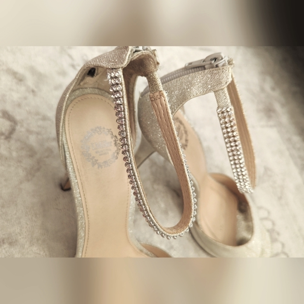 I. Miller Womens Gold Glitter Open Toe Slip On  Heel Pump Sz 8M - Picture 10 of 14